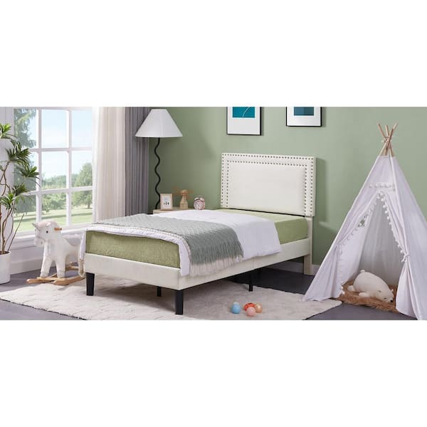 VECELO Upholstered Bed with Adjustable Headboard, No Box Spring 