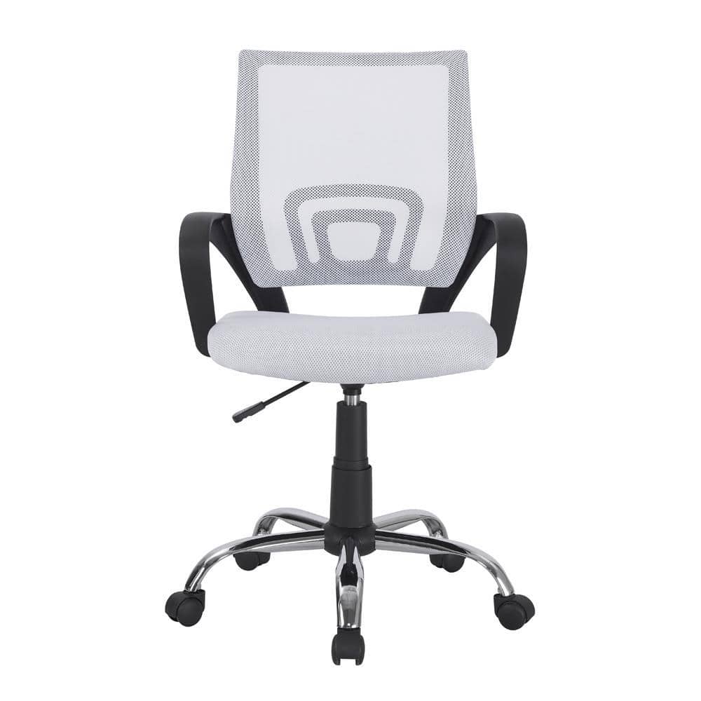 White Mid-Back Mesh Swivel Rolling Office Chair with Adjustable Height - Thumbnail 4