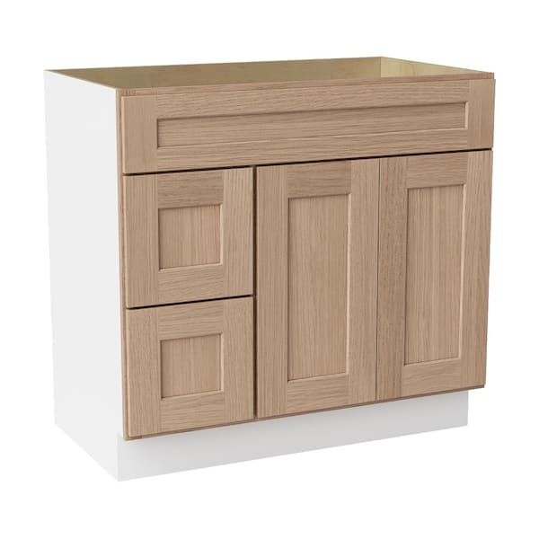 36 in. W x 21 in. D x 34.5 in. H Ready to Assemble Solid Wood Shaker Bath Vanity Combo Cabinet in Oak