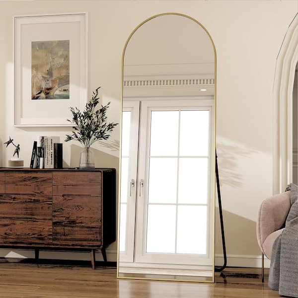 XRAMFY Gold 23 in. W x 67 in. H Arched Modern Aluminum Framed Full Length Mirror Floor Mirror