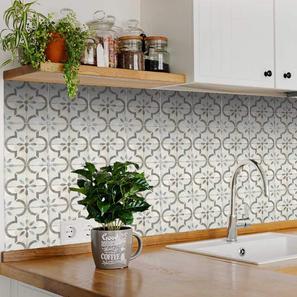 12x12 Silver and White Vinyl Peel and Stick Tile Stickers