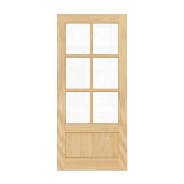 36 in. x 80 in. Modern Universal/Reversible 6-Lite Tempered Clear Glass Unfinished Pine Wood Front Door Slab