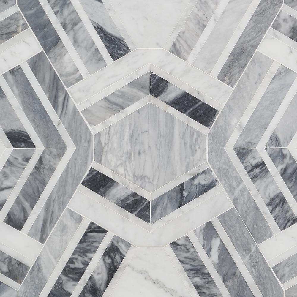 Gray and White Polished Marble Mosaic Wall Tile Sheet