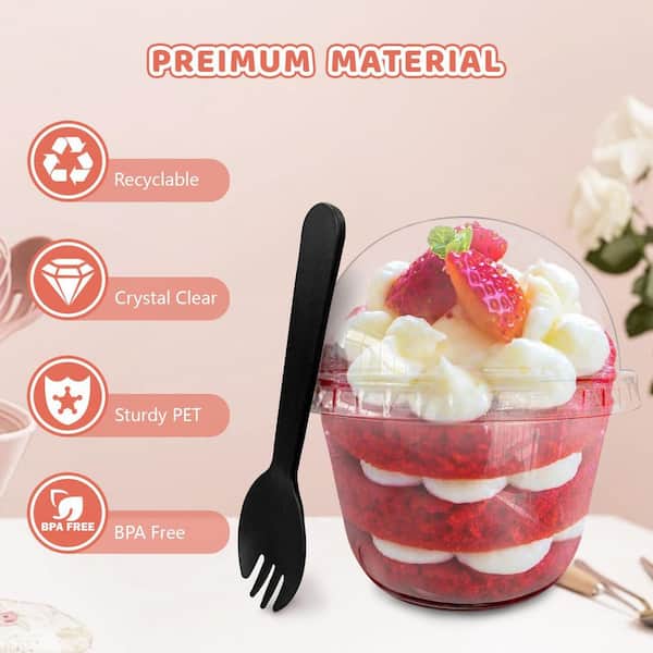 Unbranded 10 oz. Clear Plastic Dessert Cups with Dome Lids Food Grade  Parfait Yogurt Ice Cream Storage 50-Pack with Lids ER9P647