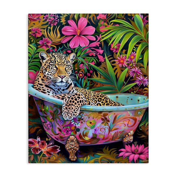 Tropical Rainforest Leopard Tub by LSR Design Studio Unframed Animal Graphic Art Print 30 in. x 24 in.