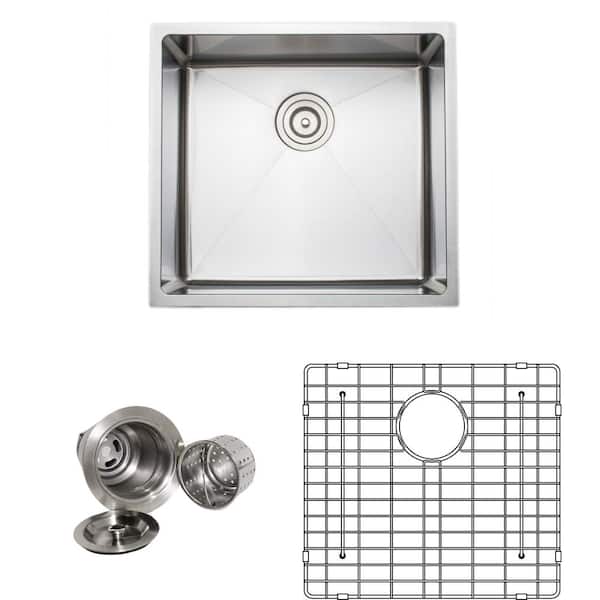 Wells The Chefs Series Undermount 21 in. Stainless Steel Handmade Single Bowl Kitchen Sink Package