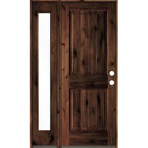 44 in. x 80 in. Rustic Knotty Alder Left-Hand/Inswing Clear Glass Red Mahogany Stain Wood Prehung Front Door w/Sidelite