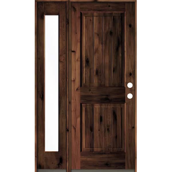 Krosswood Doors 44 in. x 80 in. Rustic Knotty Alder Left-Hand/Inswing Clear Glass Red Mahogany Stain Wood Prehung Front Door w/Sidelite