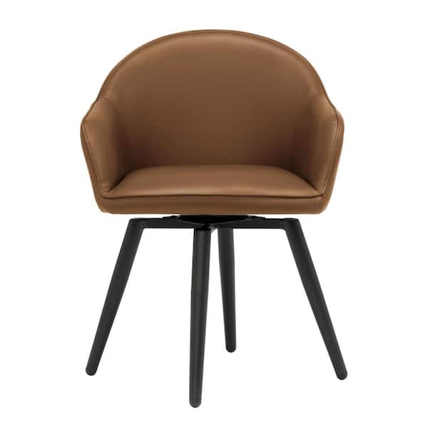 Studio Designs Home Dome 24 in. Caramel Brown/Black Bonded Leather Swivel Arm Chair with Metal Legs