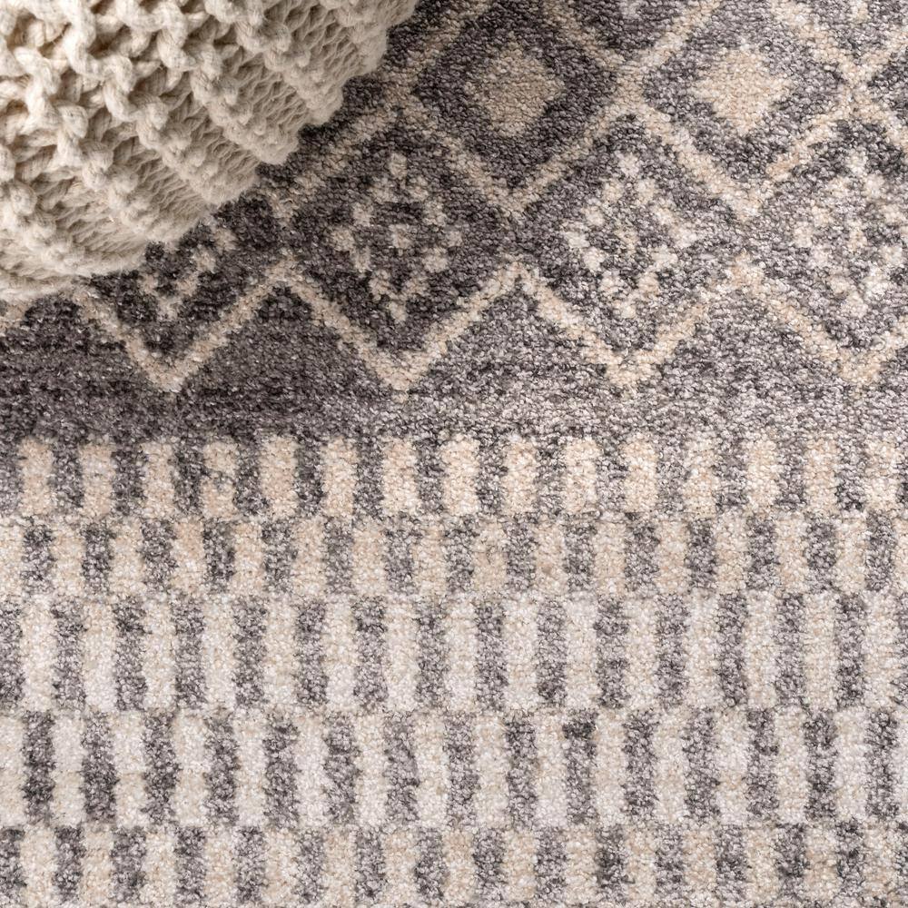 Gray and Cream Geometric Stripe Synthetic Runner Rug, 2 x 8
