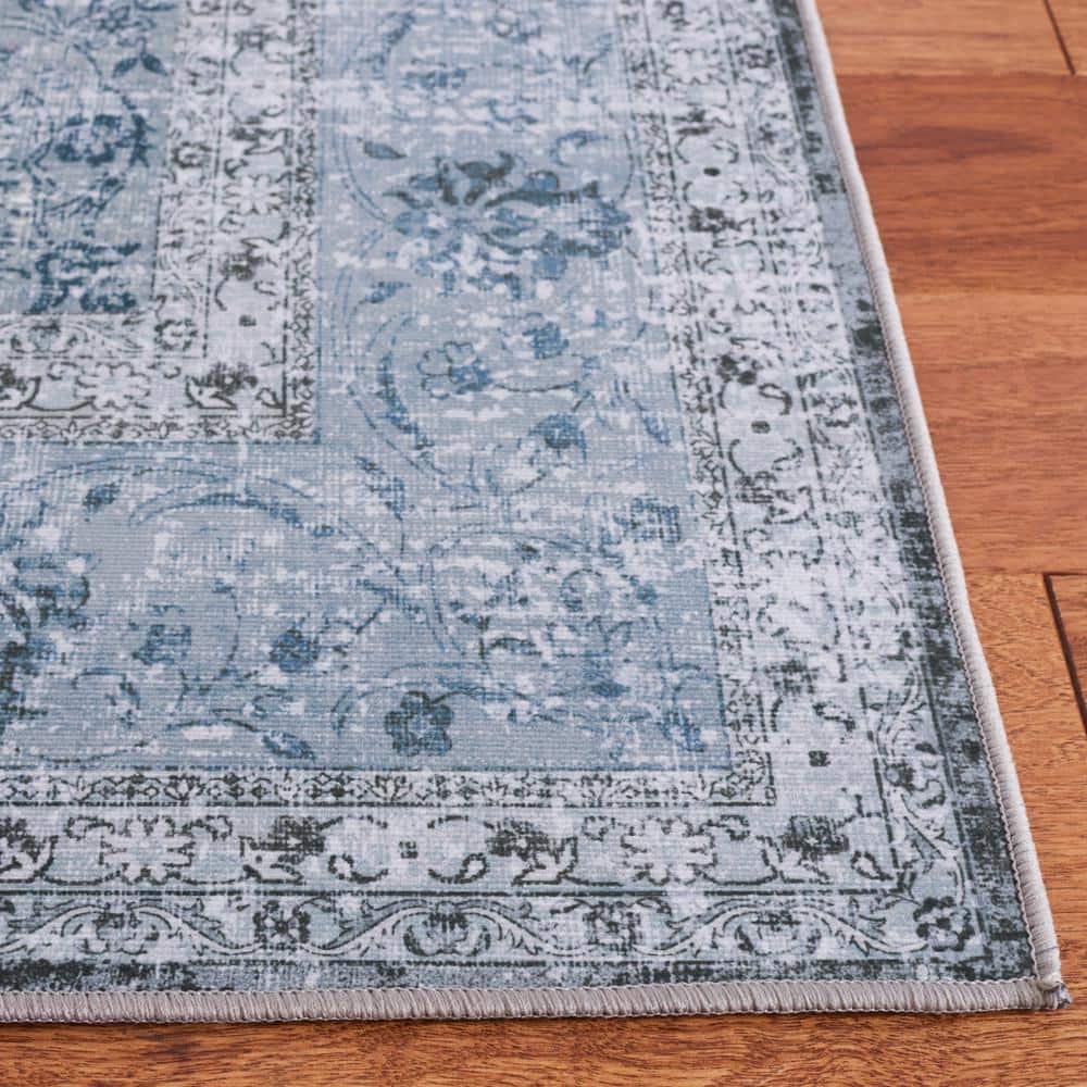 Tucson Green and Grey Non-Slip Washable Rectangular Rug