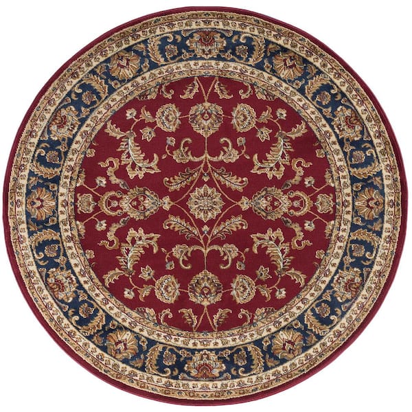 Tayse Rugs Sensation Border Red 6 ft. Round Indoor Area Rug SNS4790 ...