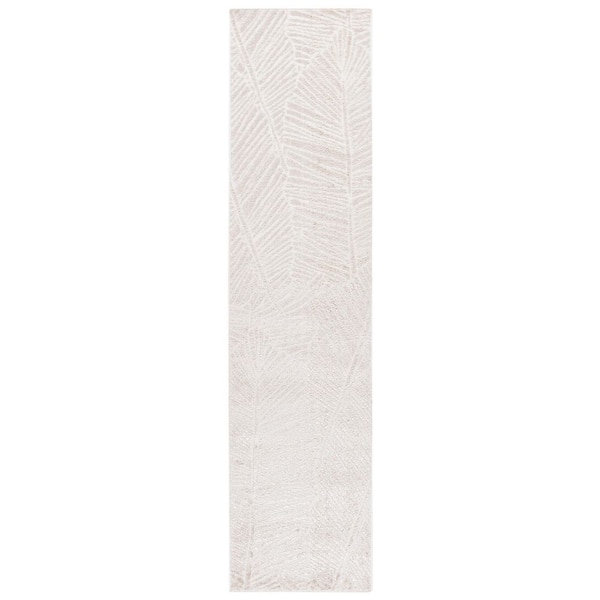 Maya 2 ft. x 8 ft. Ivory Striped Leaf Runner Rug
