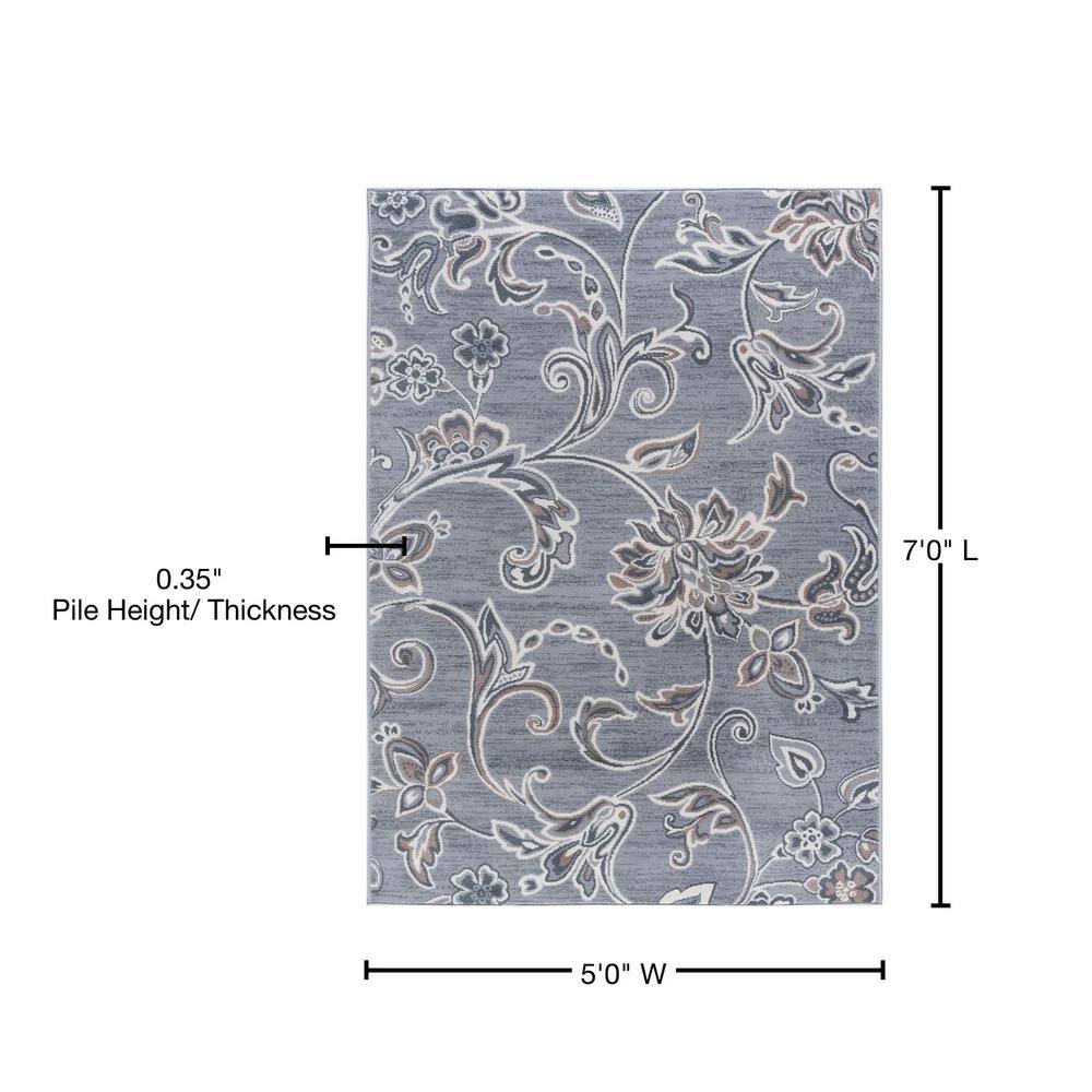 Madison Garland 5' x 7' Handmade Gray Floral Synthetic Rug