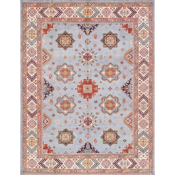 Tribal Light Blue/Indigo 9 ft. x 12 ft. Oriental Area Rug