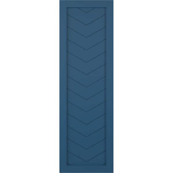 Ekena Millwork 12 in. x 43 in. True Fit PVC Single Panel Chevron Fixed Mount Board and Batten Shutters Pair in Sojourn Blue