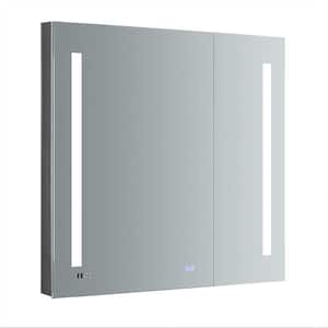 Tiempo 36 in. W x 36 in. H Recessed or Surface Mount Medicine Cabinet with LED Lighting and Mirror Defogger
