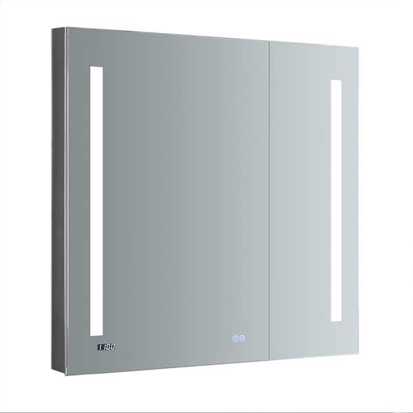 Fresca Tiempo 36 in. W x 36 in. H Recessed or Surface Mount Medicine Cabinet with LED Lighting and Mirror Defogger