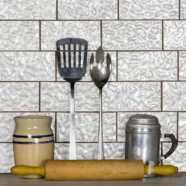 Metallics Smoky Haze Glossy Silver Subway 3 in. x 6 in. Textured Glass Decorative Tile (24 sq.ft./Case)