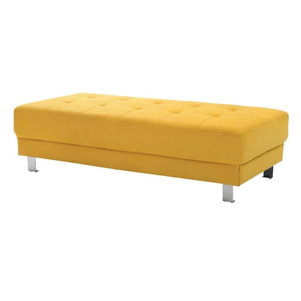 Riveredge Yellow Linen Upholstered Ottoman