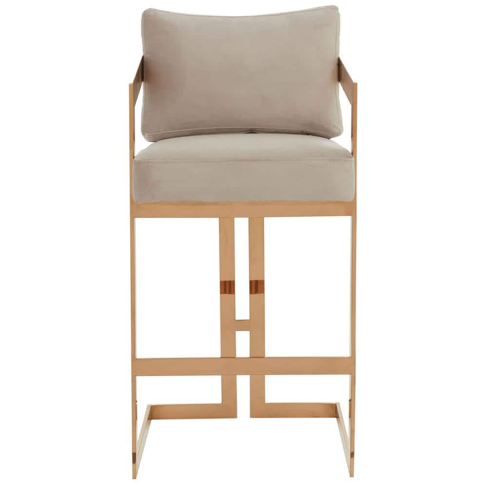 Taraji Almond Velvet and Gold Metal Bar Stool