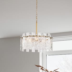 Edito 19 in. 6Light Glossy Bronze Water-Ripple Crystal Glass Drum Chandelier