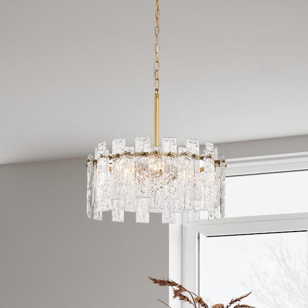 Jojospring Edito 19 in. 6Light Glossy Bronze Water-Ripple Crystal Glass Drum Chandelier