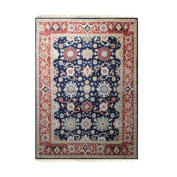 EORC Navy 8 ft. x 10 ft. Hand-Knotted Wool Classic Timeless Rug Area Rug