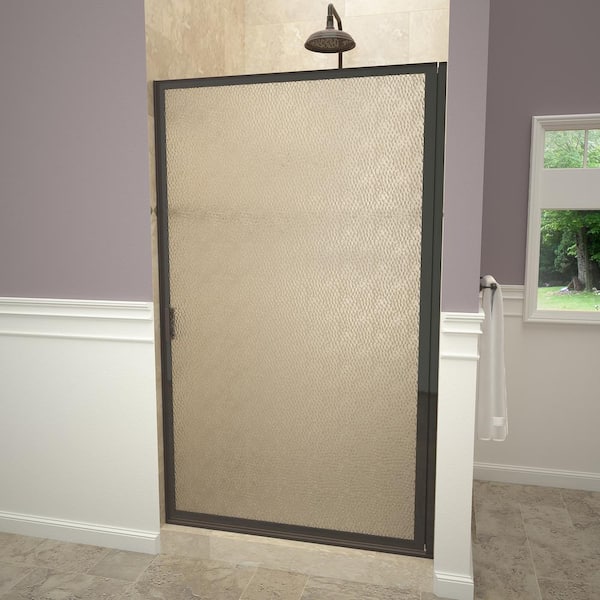 Redi Swing 1100 Series 34-3/4 in. W x 67 in. H Framed Pivot Shower Door in Oil Rubbed Bronze with Pull Handle and Obscure Glass