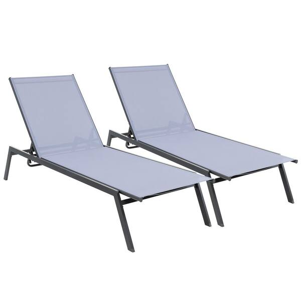 HONEY JOY 2PCS Metal Outdoor Chaise Lounge Chair Patio Recliner w/6-Level Adjustable Backrest Breathable & Quick-Drying Fabric