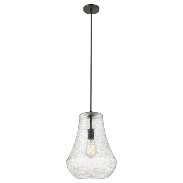 Fairfield 60-Watt 1-Light Matte Black Standard Mini Pendant Light with Seeded Glass Shade, No Bulbs Included