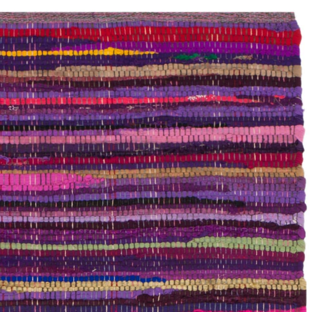 Purple Multi Stripe Handwoven Cotton Wool Runner Rug