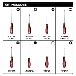 Phillips/Flat Head/Square Hex Drive Screwdriver Set with Tri-Lobe Handle (8-Piece)