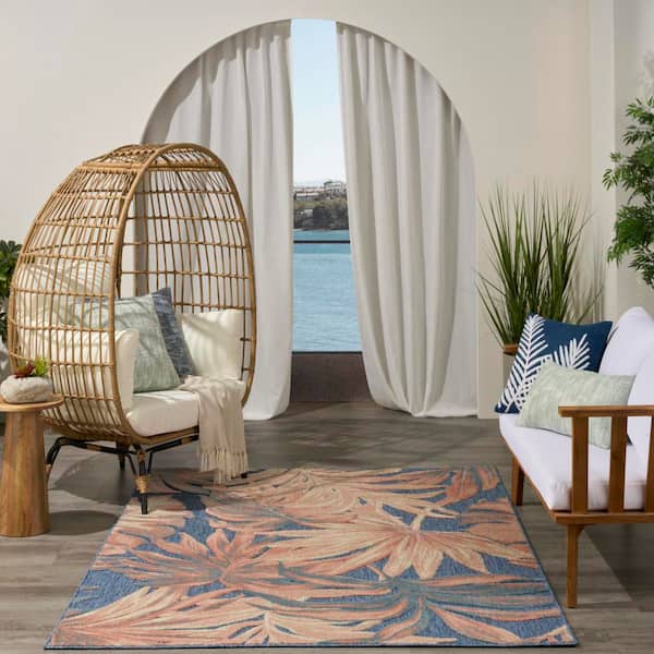 Rose Blue Rug Nourison Aloha Blue Rose 5 ft. x 8 ft. Palmette Contemporary Area Rug ...