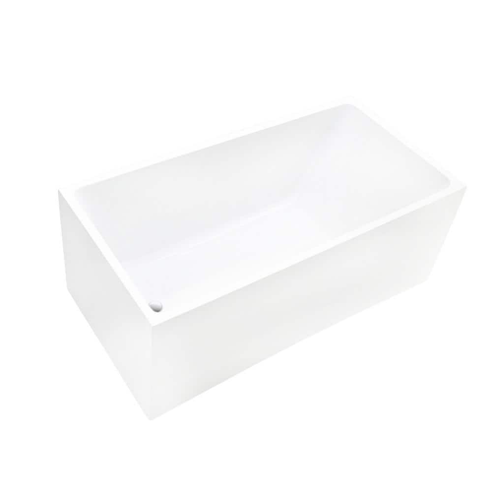 47" White Acrylic Freestanding Soaking Bathtub with Integrated Overflow