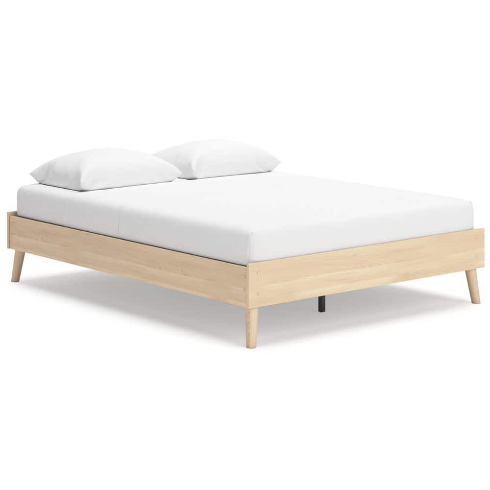 Light Brown Queen Wood Platform Bed with Storage