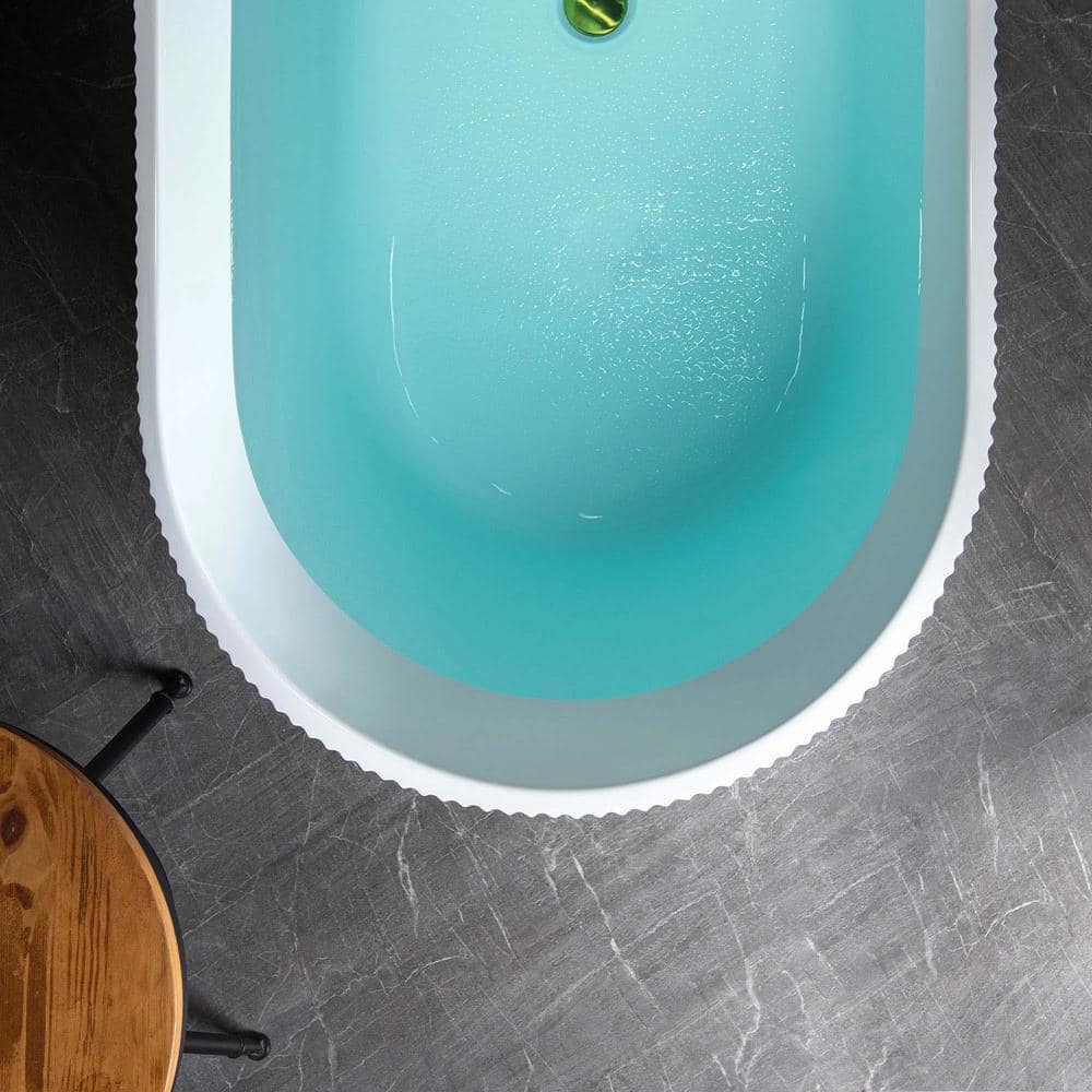 Pavanjit 67" White Acrylic Freestanding Soaking Bathtub with Brushed Gold Drain
