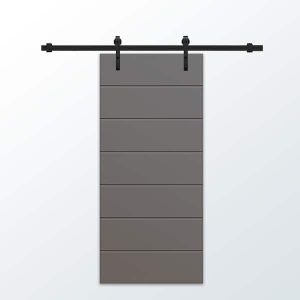 CALHOME 36 in. x 84 in. Light Gray Painted Composite MDF Paneled Interior Sliding Barn Door with Hardware Kit