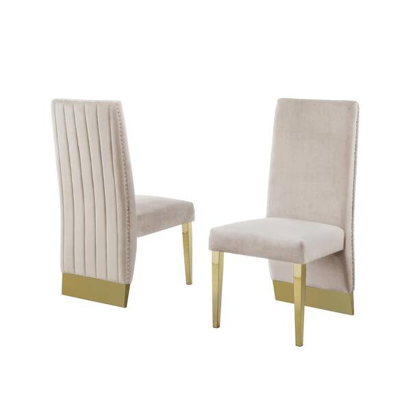 Best Quality Furniture Omar Cream Velvet Gold Chrome Legs Dining Chairs (Set of 2)
