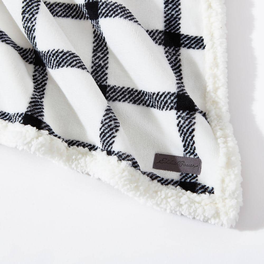Beige Plaid Reversible Fleece & Sherpa Throw Blanket