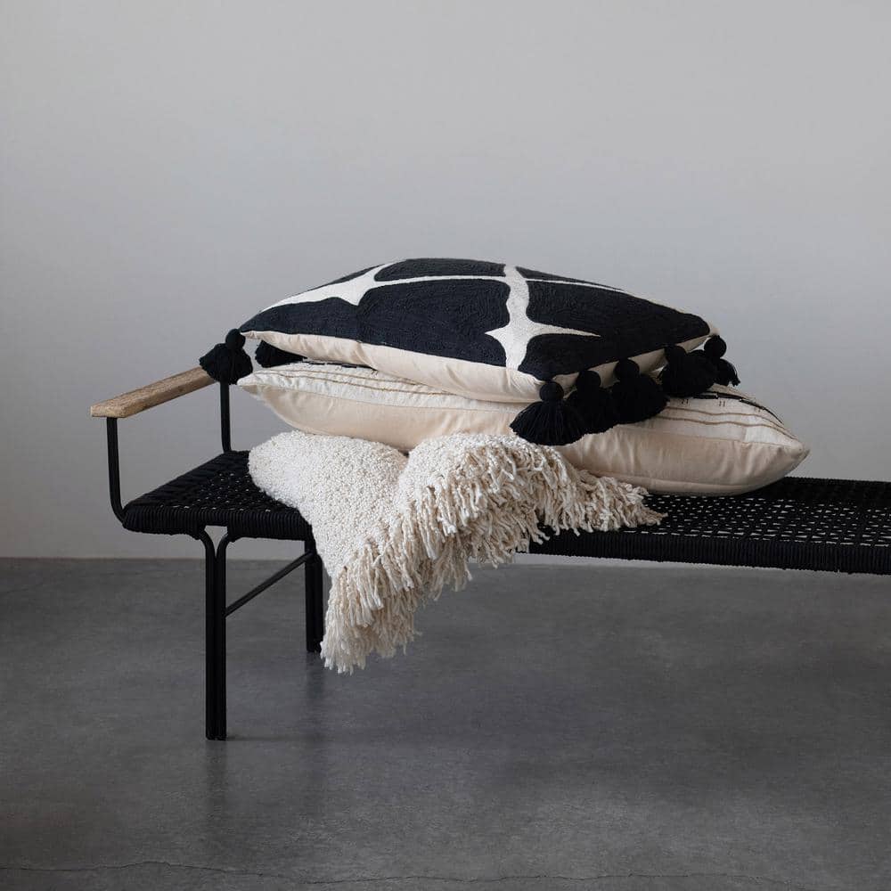 Cream Cotton Blend Boucle Throw with Fringe