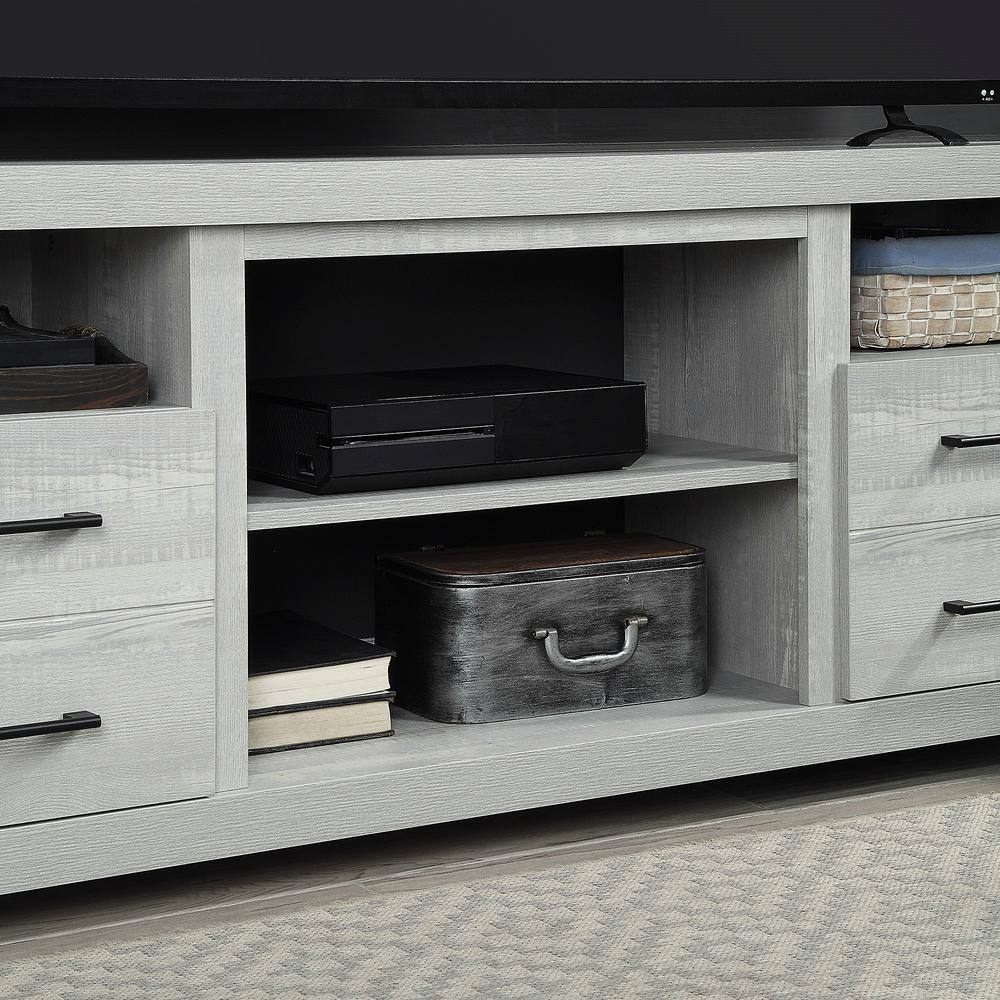 Gray Engineered Wood TV Stand with Drawers and Shelves