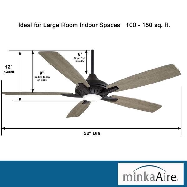 Minka Aire Dyno 52 In Led Indoor Coal Black Ceiling Fan With Light And Remote Control F1000 Cl Minka Aire Dyno 52 In Led Indoor Coal, What Size Ceiling Fan For Large Bedroom Philippines