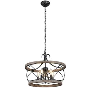 5-Light Weathered Wood Rustic Wood Chandelier with No Bulbs Included