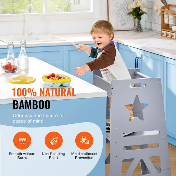 VEVOR Tower Step Stool 350LBS Load 3 Level Height Bamboo Toddler Kitchen Stool Helper with Safety Rail for Home Bathroom Gray ETKDJBHDZZKDVRHV2V0 The Home Depot