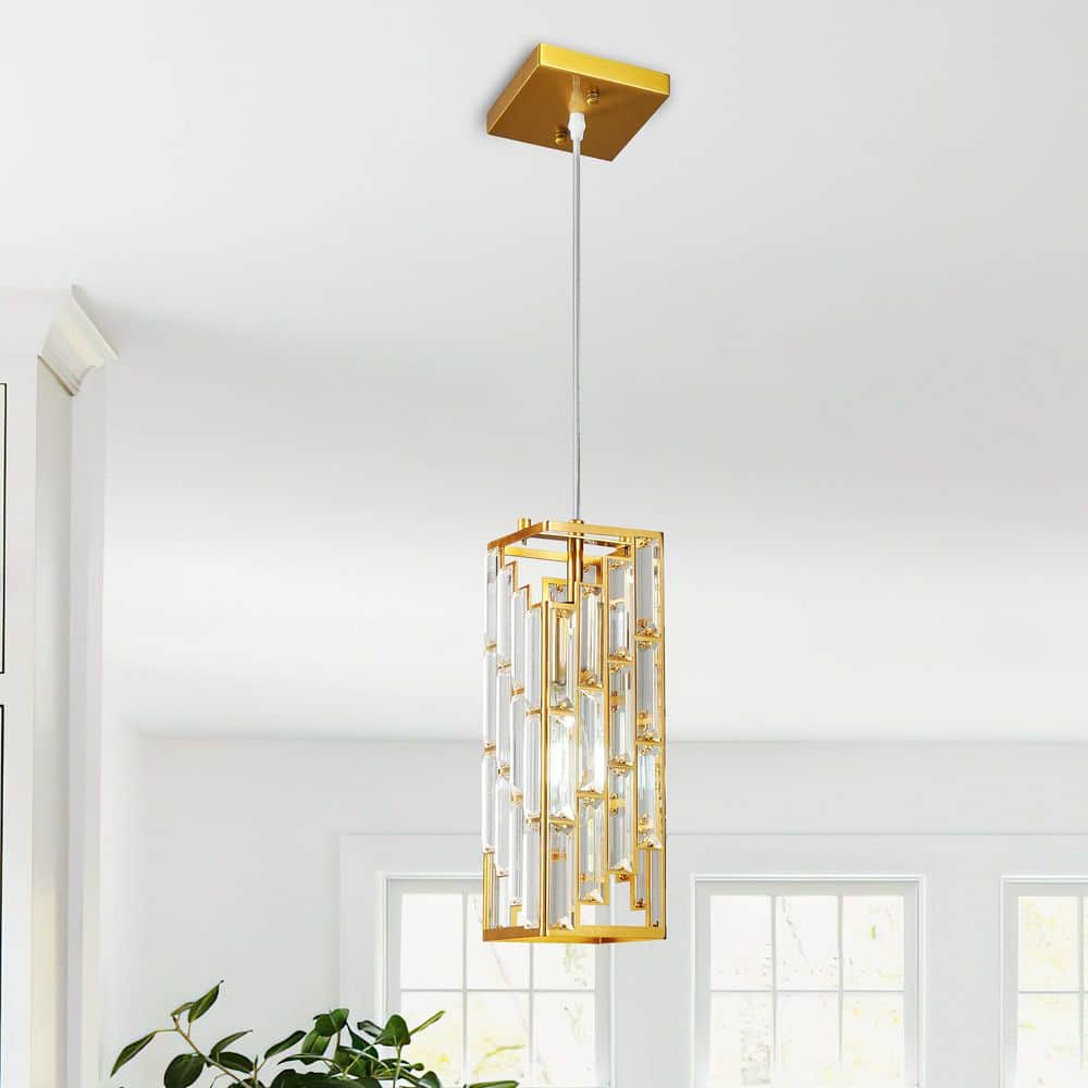 Home Lighting 60W 1-Light Gold Modern Crystal Pendant Light Adjustable for Kitchen Island, 1Pack price history on PriceWatchPro
