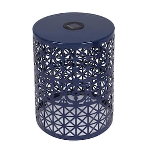 Herals Dark Blue Iron Outdoor Patio Side Table with Solar Powered Light