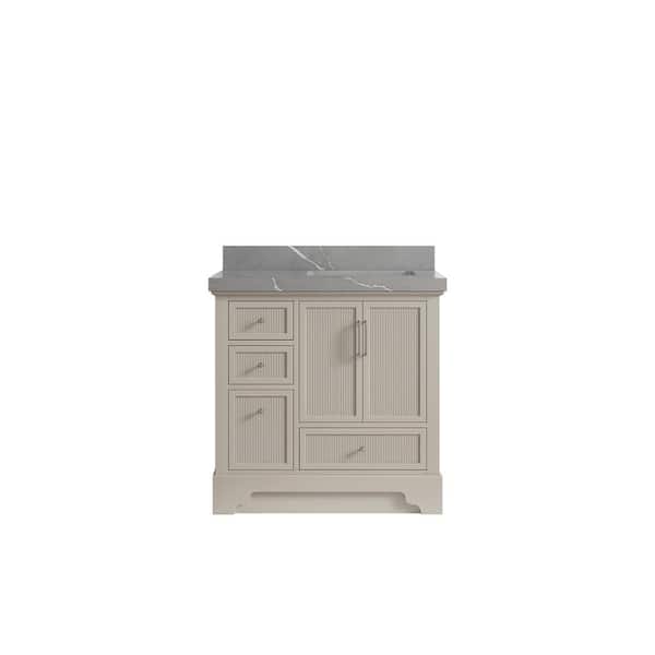 Willow Collections Alys 36 in. W x 22 in. D x 36 in. H Right Offset Single Sink Bath Vanity in Fine Grain with 2 in. Piatra