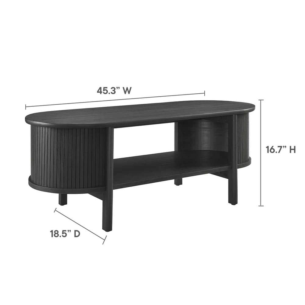 Cadence Black Oval Wood Coffee Table with Storage