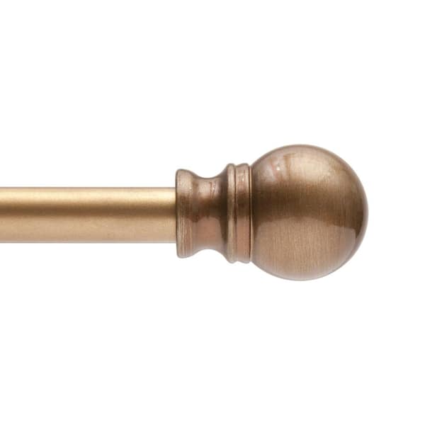Kenney Davenport 28 in. - 48 in. Adjustable Single Petite Cafe Curtain Rod 1/2 in. Diameter in Brushed Brass with Ball Finials